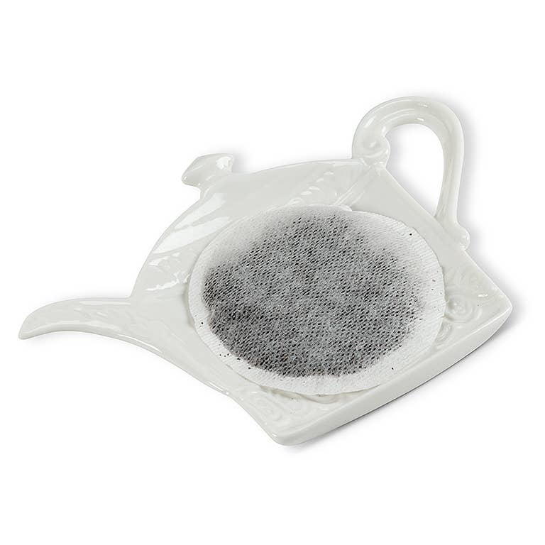 Tea Bag Holder - Teapot - White - 5"W