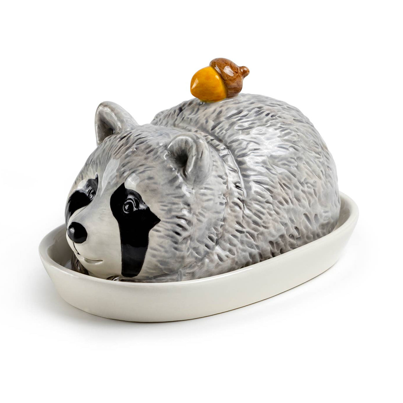 Butter Dish - Raccoon with Acorn