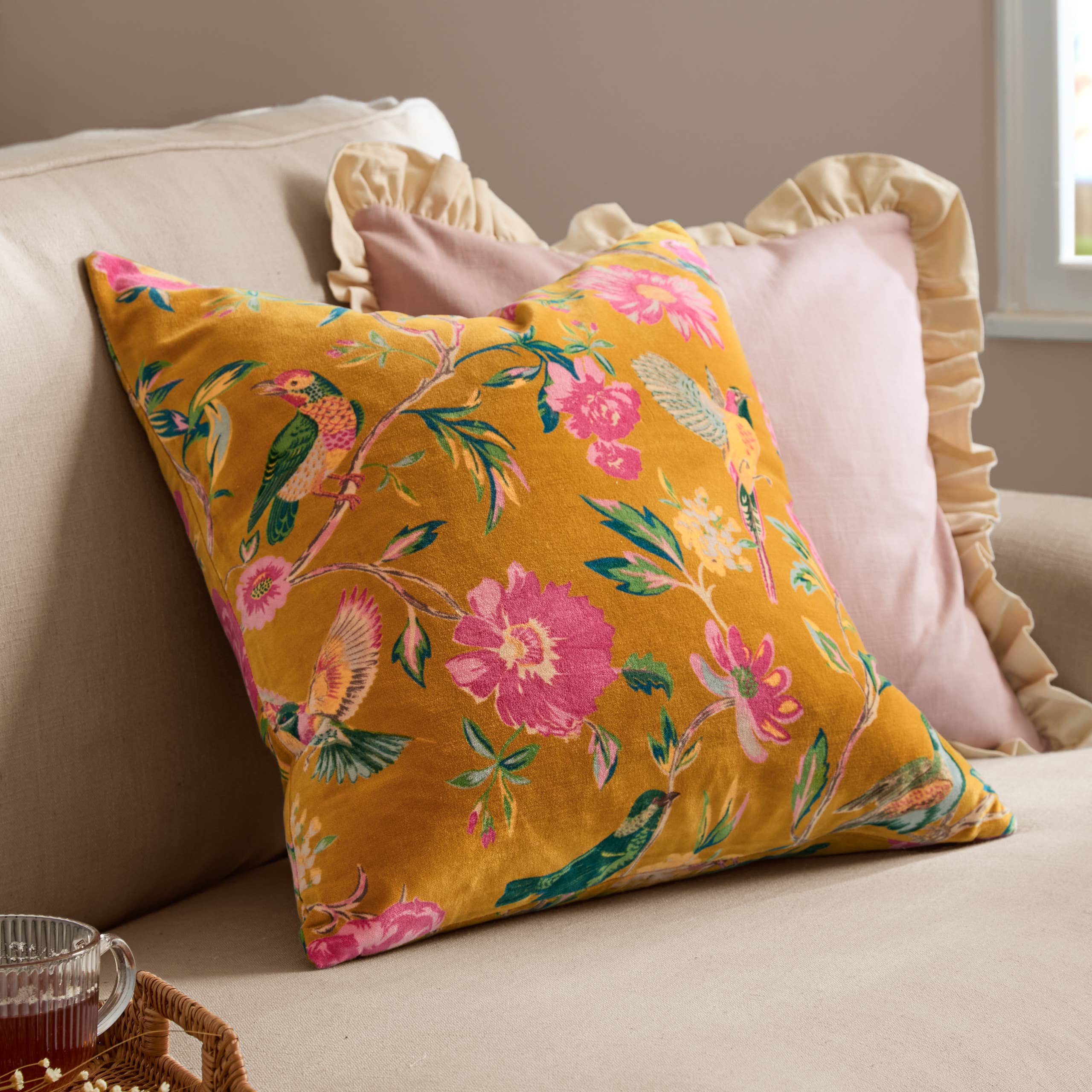 Cushion Cover Only - Aviary 100% Cotton Velvet Approx Size 19"