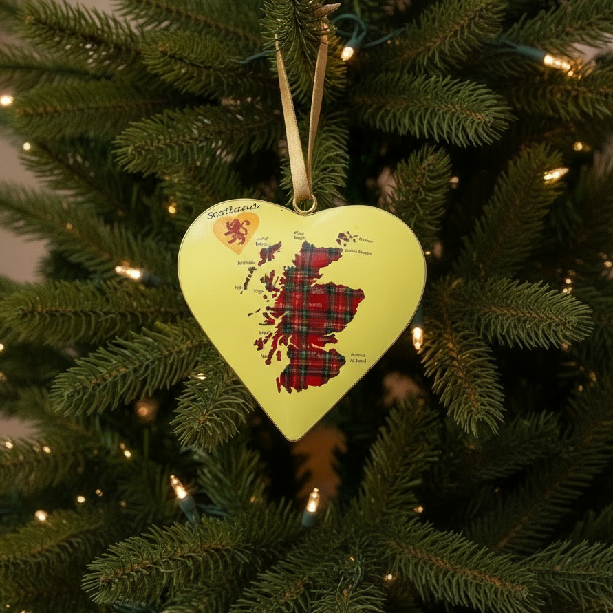 #46 Tinker Tailor Scotland Tartan Map Heart Christmas Ornament