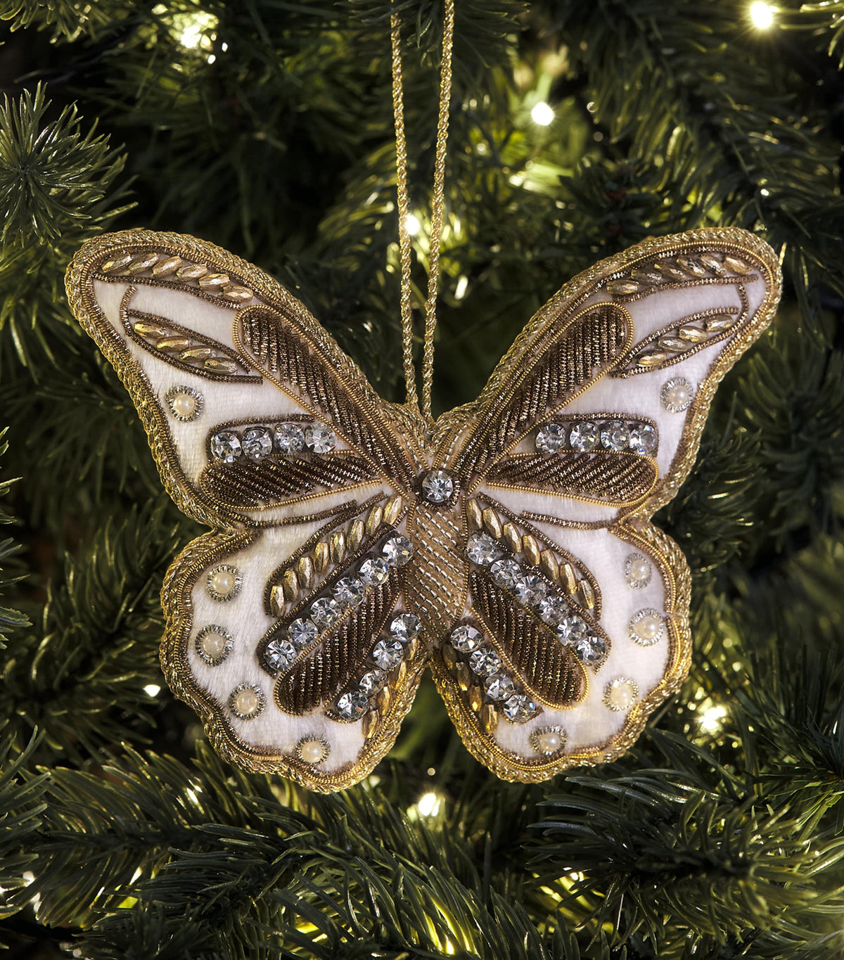 #63 Tinker Tailor White & Gold Butterfly with Crystal-Embellished Christmas Ornament