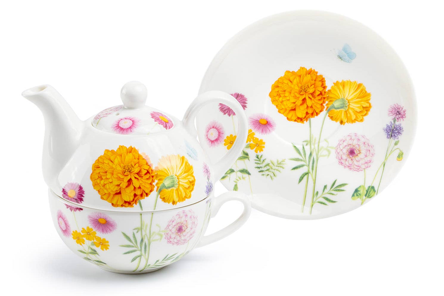 Tea For One Set - Dahlia Bloom Fine Porcelain