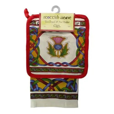 Tea Towel & Pot Holder - 100% Cotton Scottish Thistle Weave