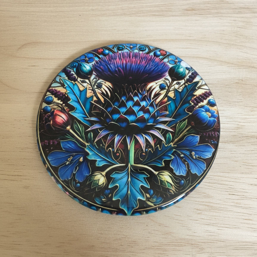 Coaster Handmade - Large Thistle with Buds - Blues & Pinks