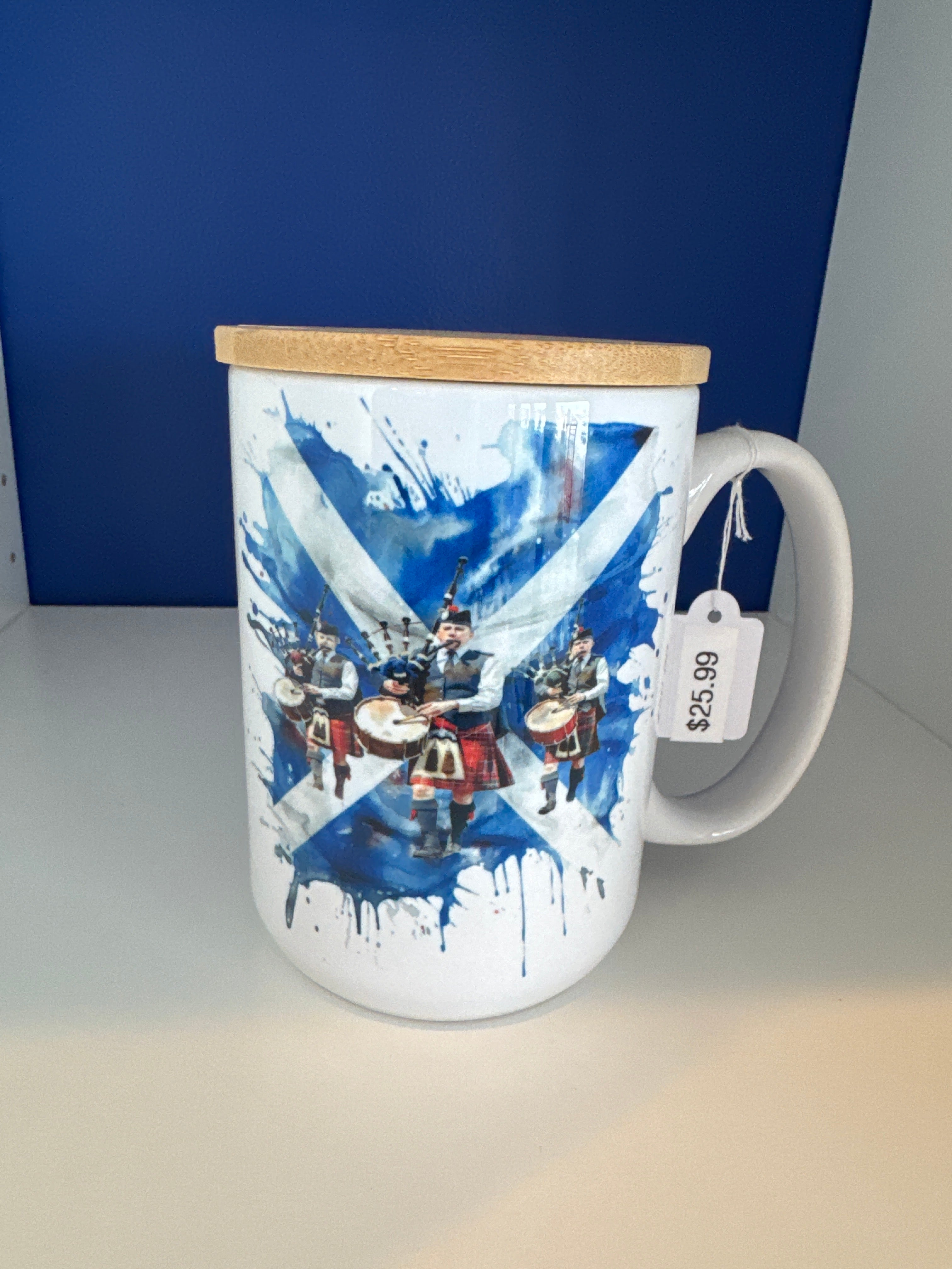 Mug 15oz Handmade - Scottish Flag with Pipers