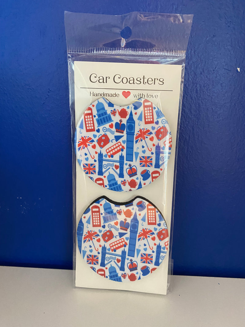 Custom Made UK Icon Themed Foam Car Cup Coasters, Set of 2