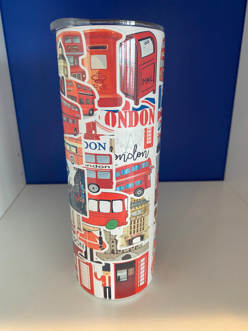 Custom Made London Icons (Stickers)Tumbler with Straw 20 oz