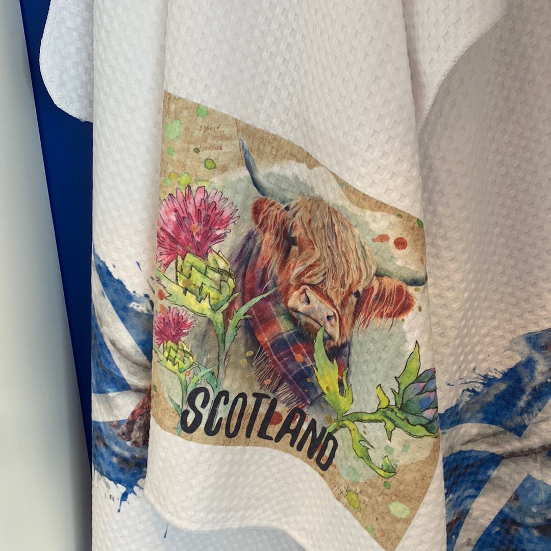 Tea Towel Handmade Design - Scotland Highland Cow