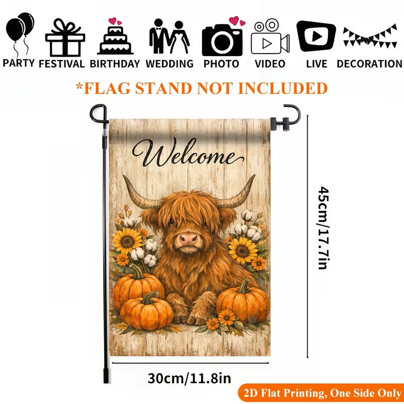 Garden Flag - Welcome Highland Cow Approx Size 17.7" x 11.8" (Single Sided - Pole not included)