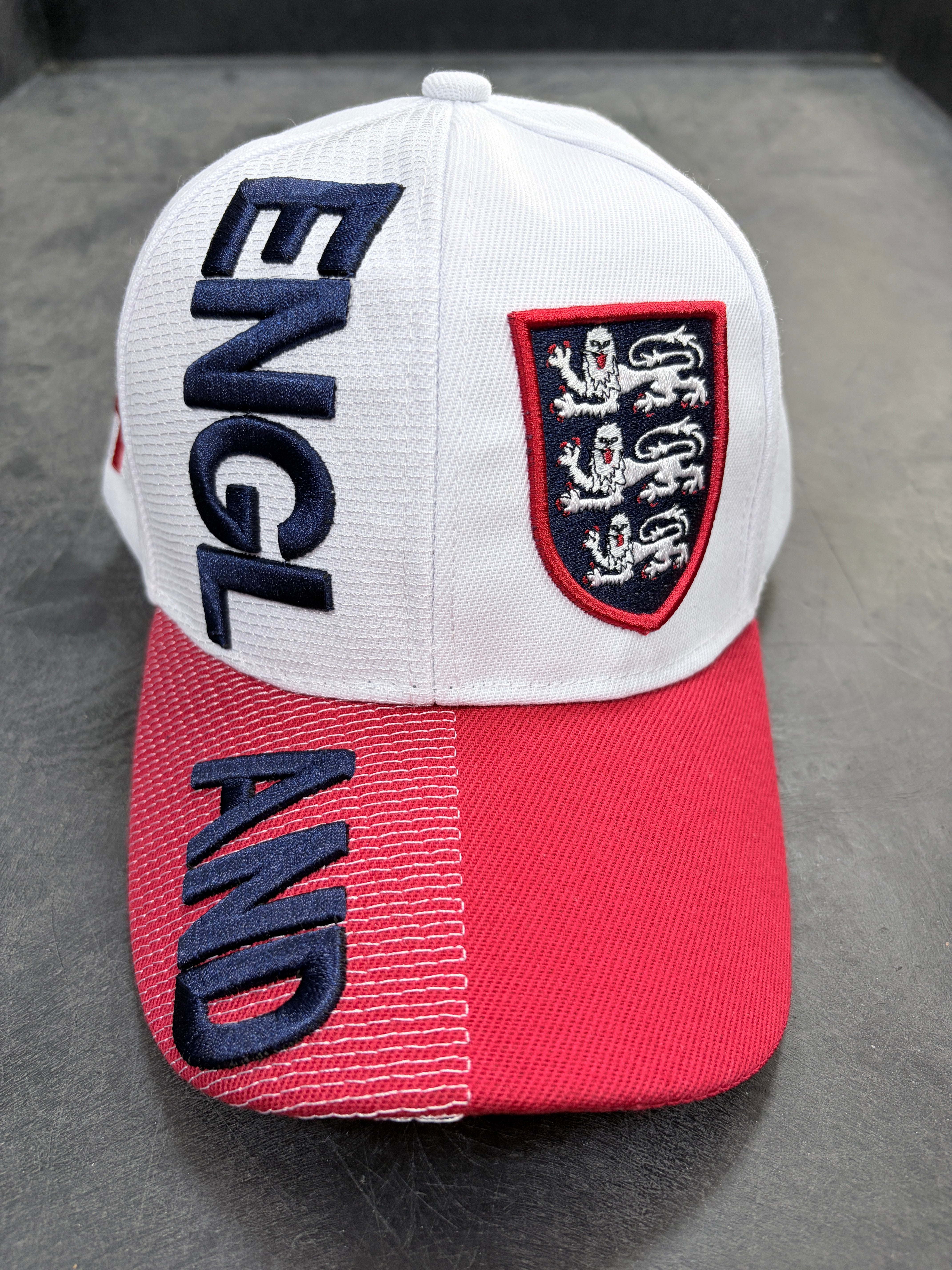Hat - 3D England White & Red with Adjustable Velcro Strap