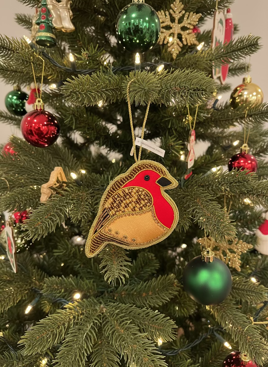 #58 Tinker Tailor Red Crystal Robin Christmas Ornament