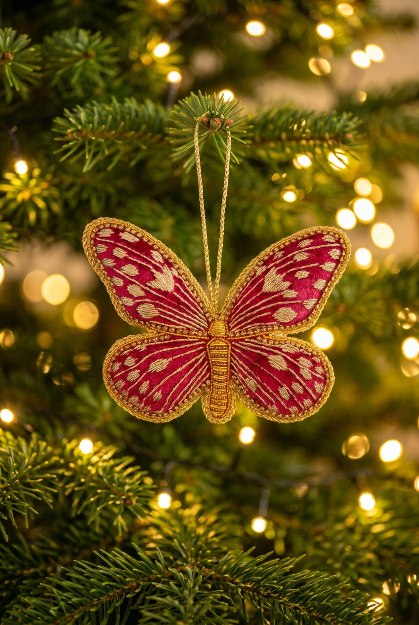 #88 Tinker Tailor Wine with Gold Crystal Butterfly Ornament