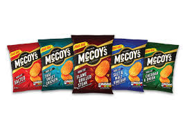 McCoys Large Grab Bag Cheddar &amp; Onion Flavor Ridge Cut Crisps 45g Bag. Savor the delicious and creamy cheddar paired with the bold flavor of onion in every bite.