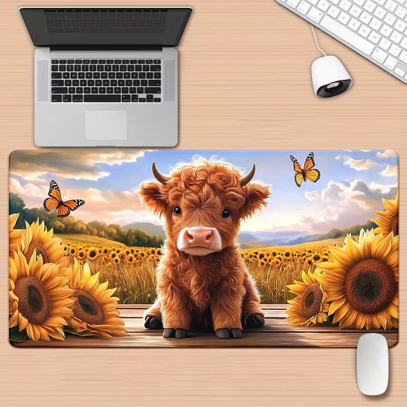 Desk Pad - Highland Cow with Sunflowers