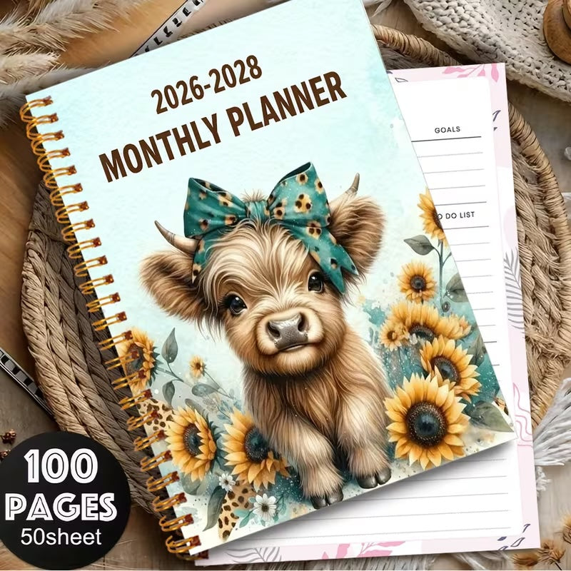 Monthly Planner Notebook - Highland Coo 2026-2028