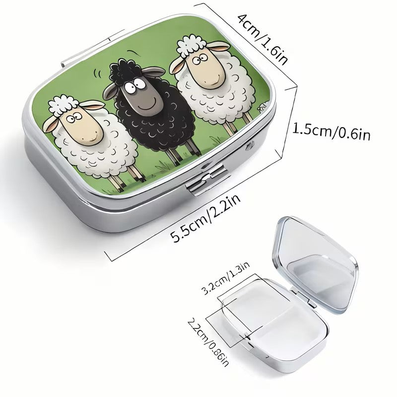 Pill Box - 2-Compartment Sheep Trio Approx Size 2.2" x 1.6"
