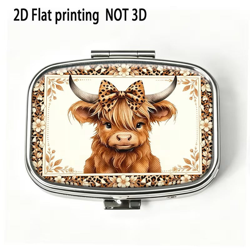 Pill Box - 2-Compartment - Highland Cow Floral