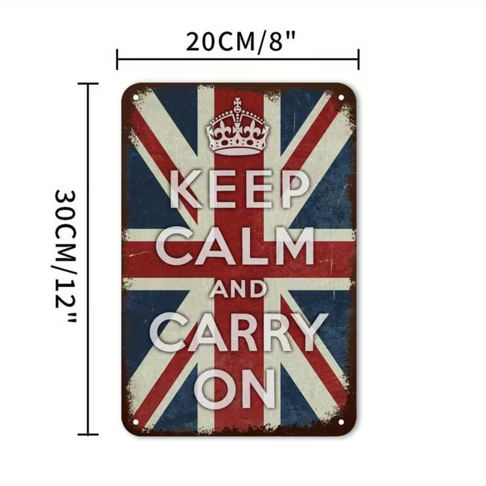Sign - Metal Vintage Sign Keep calm and carry on Vintage UK flag (8" x 12" approx)