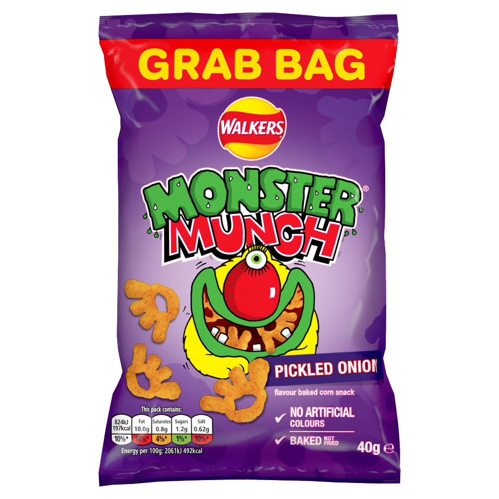 Walkers Monster Munch Pickled Onion Flavor Crisps Grab Bag 40g