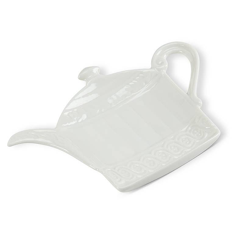 Tea Bag Holder - Teapot - White - 5"W