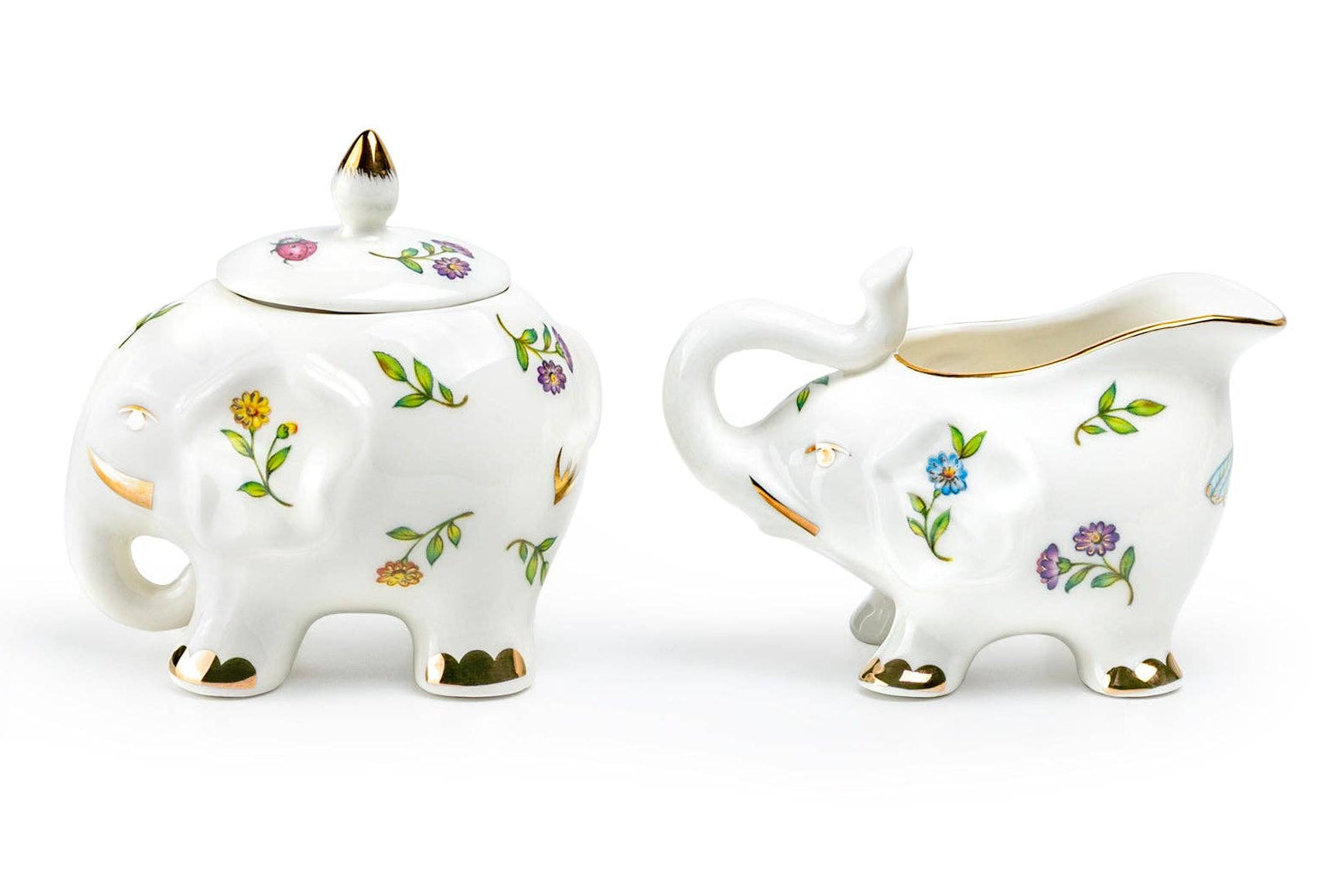 Sugar and Creamer Set - Summer Garden Elephant Fine Porcelain