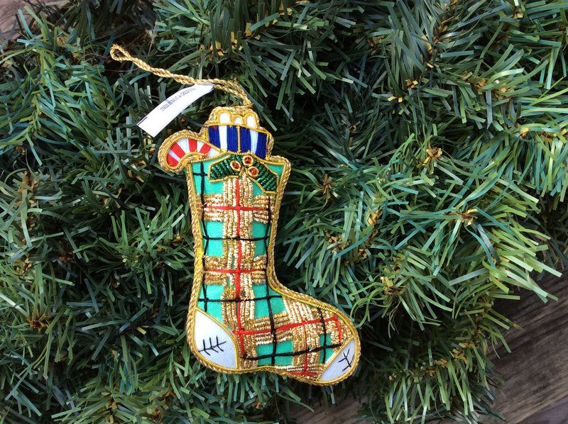 #37 Tinker Tailor Eau de Nil Tartan Stocking Christmas Ornament