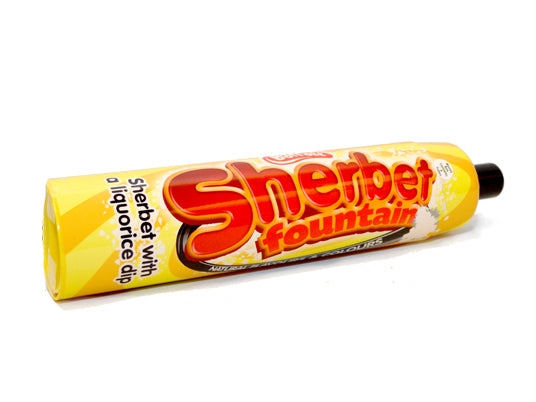 Barratt Sherbet Fountain is filled with the delicious and fizzy taste of lemon sherbet and&nbsp; black liquorice.&nbsp; The Sherbet Fountain comes with a black liquorice stick that you dip into the tasty sherbet.&nbsp; First introduced in 1925, the packaging has now been updated with the liquorice stick stays inside the tube.