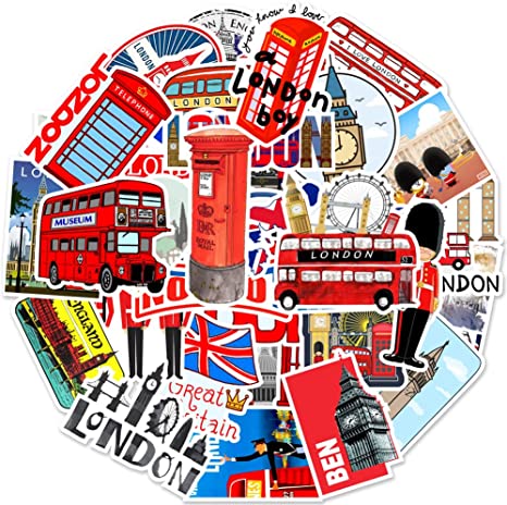 UK Red Buses Assorted Stickers 50 Pcs