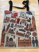 2 Pcs Tote Bag & Pouch - London England Icons - London Eye, Flag, Telephone Box