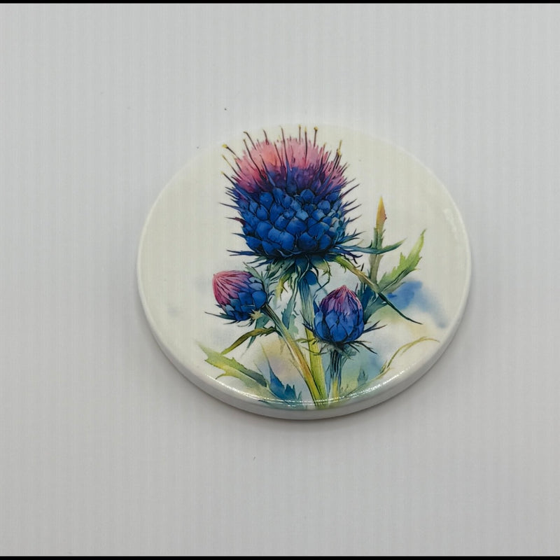 Coaster. Custom made Thistle (Blue & Pink) Designs may vary.