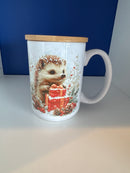 Mug 15oz. Custom Made Hedgehog with Parcels and pinecones