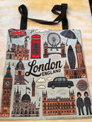 2 Pcs Tote Bag & Pouch - London England Icons - London Eye, Flag, Telephone Box