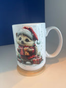 Mug 15oz. Custom Made Hedgehog with Santa Hat and Parcels