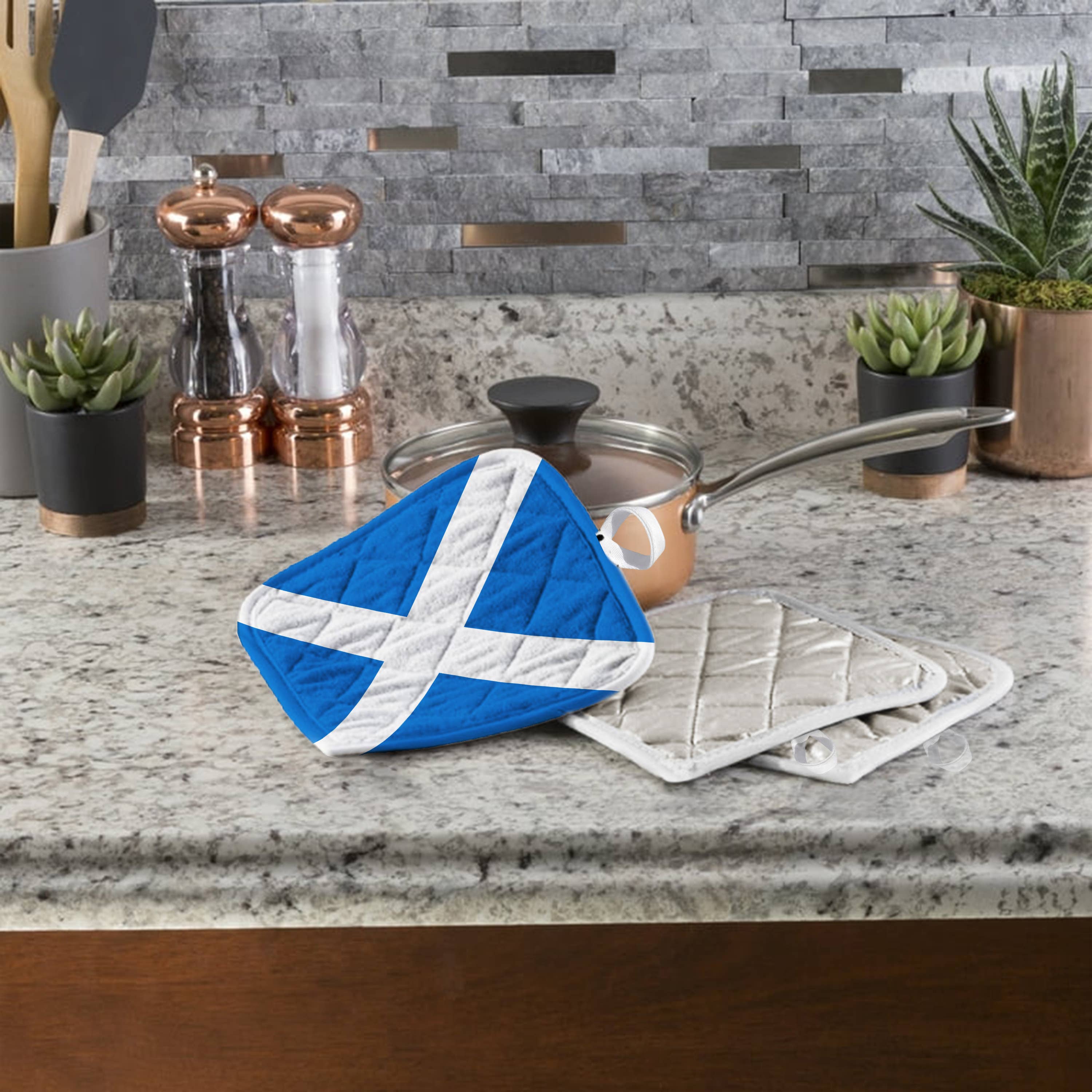Potholder -Scottish blue with white Saint Andrews Cross Saltire Size 8x8"