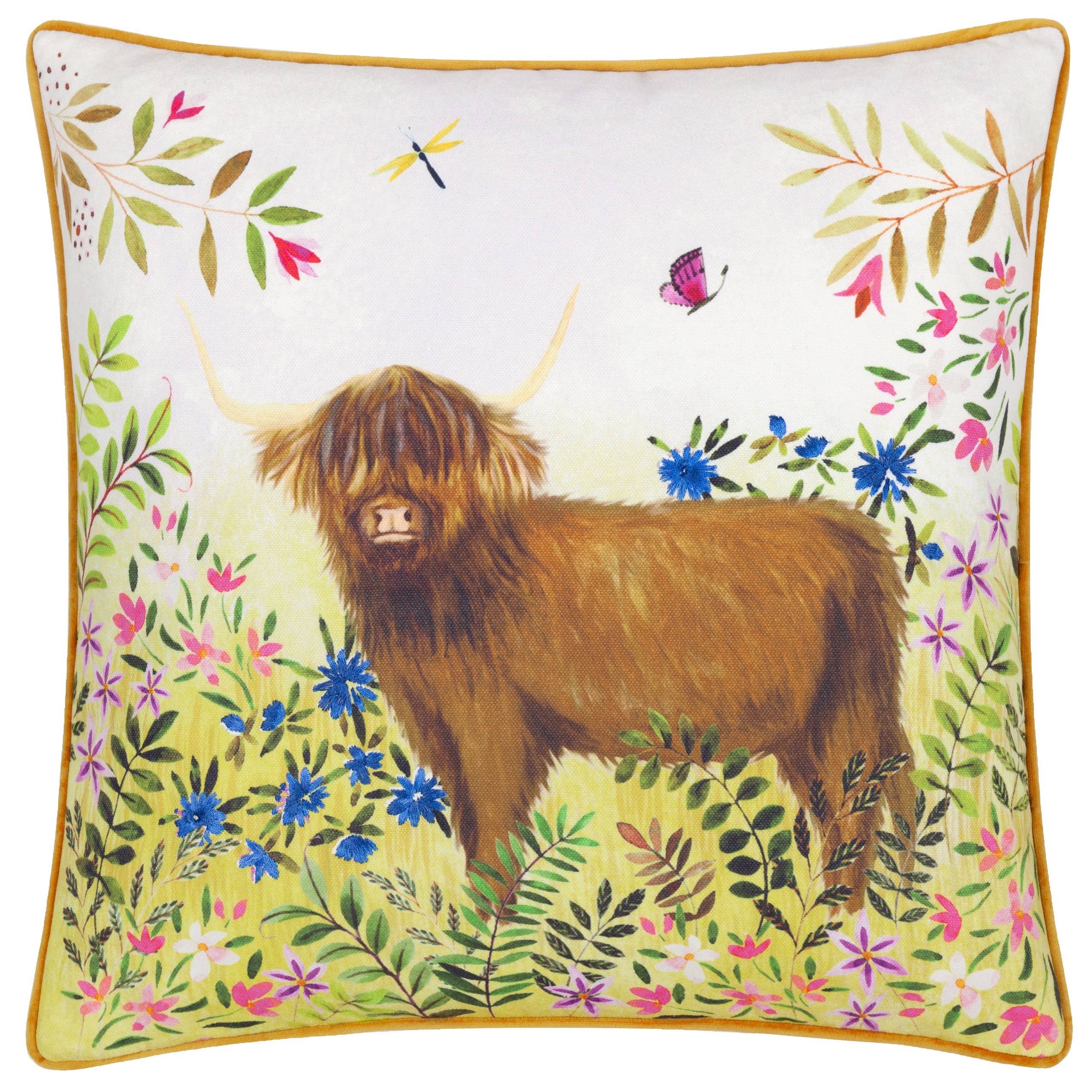Cushion Cover Only - Daisy Hill Agnes Highland Cow Printed Cushion Size 17.5" x 17.5"