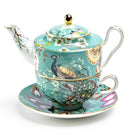 Tea For One Set - Peacock Lotus Garden Green Fine Porcelain