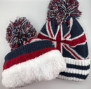 UK Union Jack Kinitted Pom Pom Beanie Hat Fleece Lining (styles may vary)