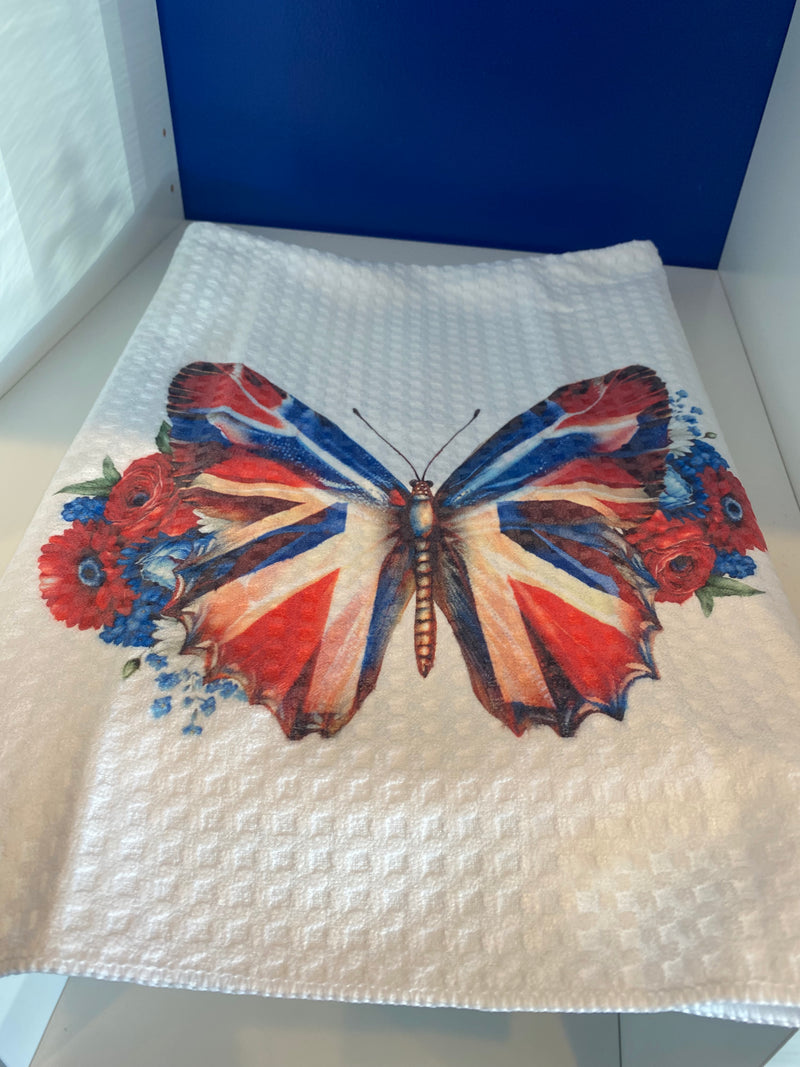 Tea Towel. Handmade Butterfly Union Jack.