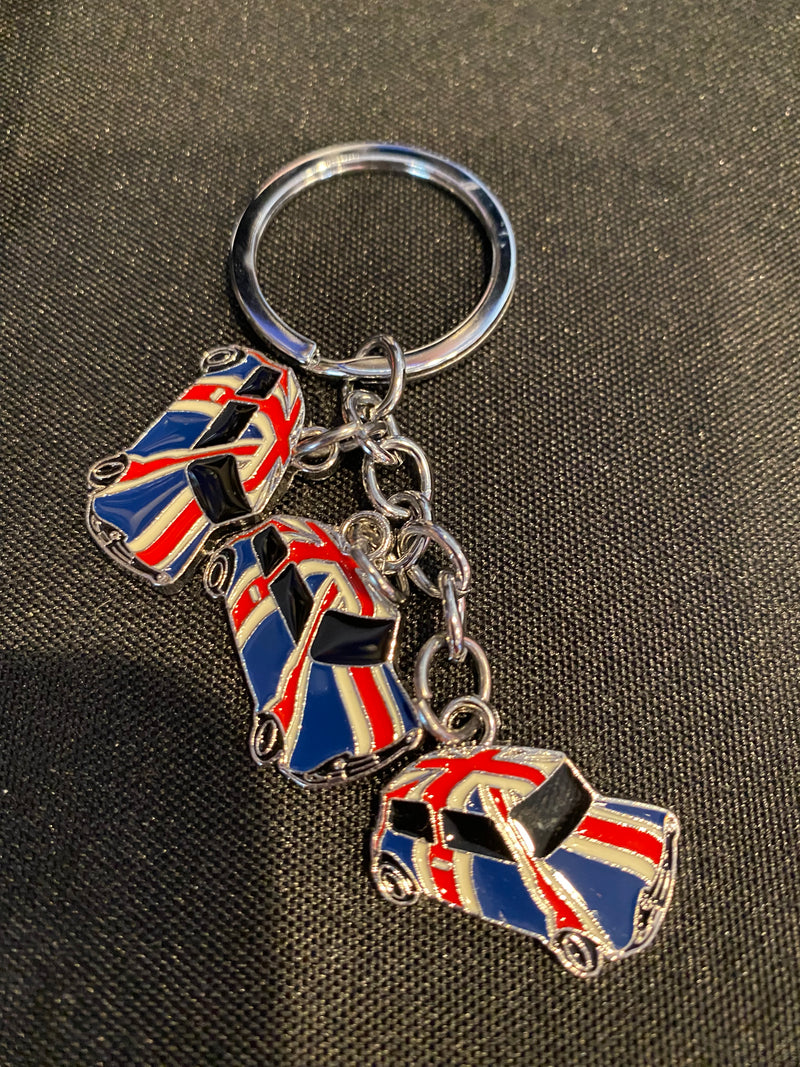 Key Ring. UK Mini Car Union Jack 3 Charm