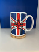 Mug 15oz. Union Jack Flag Keep Calm and Carry On with lid/coaster
