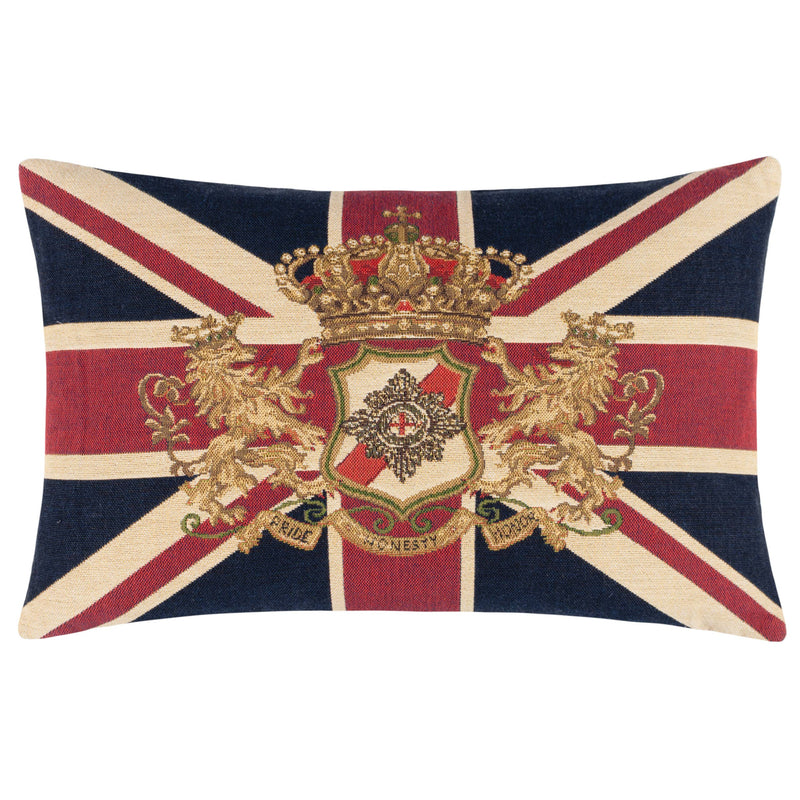 Cushion - Union Jack Lion Crest Flag Tapestry One sided Pattern 46 x 32cm (insert included)