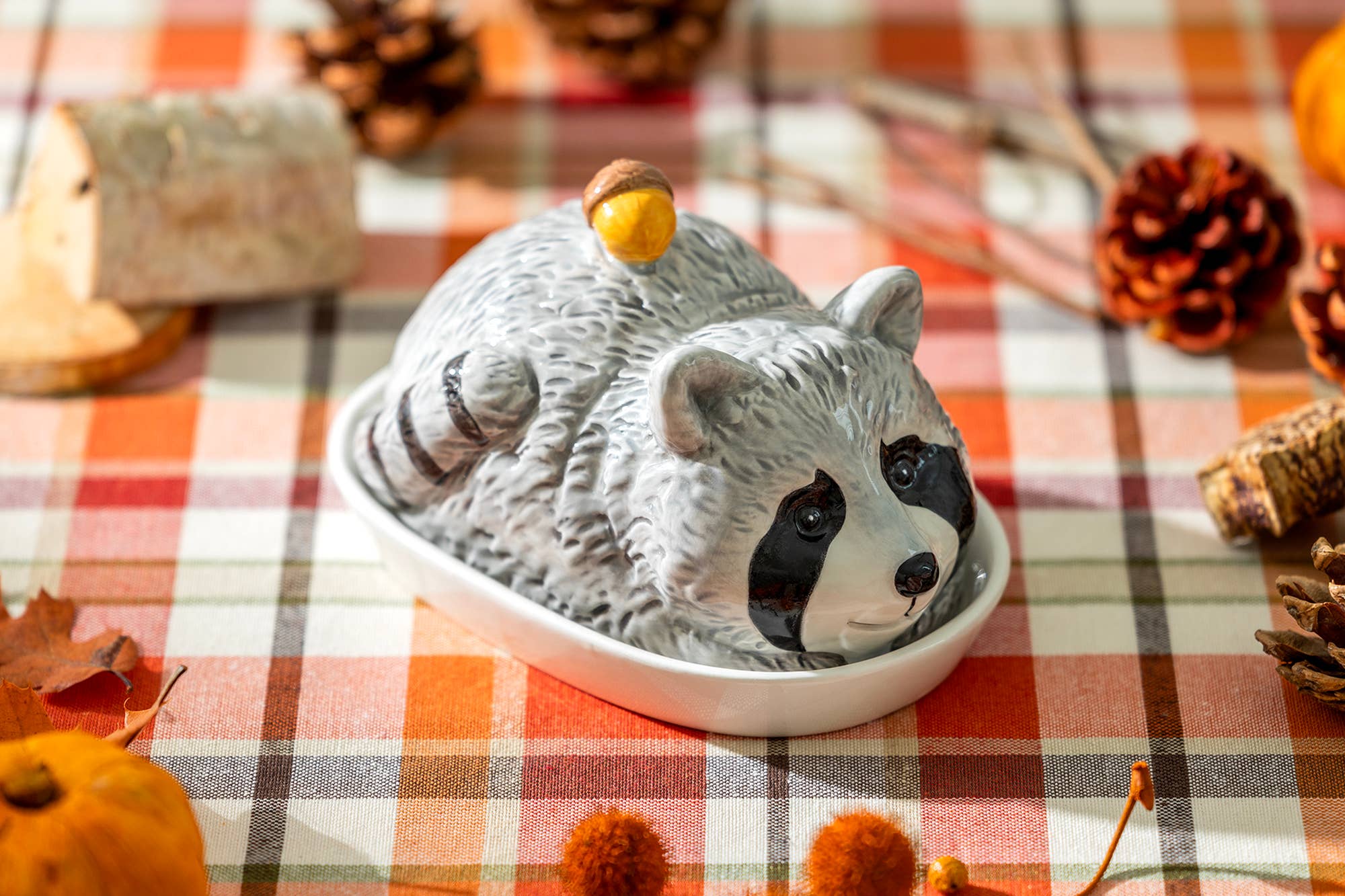 Butter Dish - Raccoon with Acorn