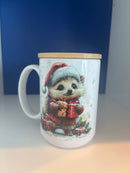Mug 15oz. Custom Made Hedgehog with Santa Hat and Parcels