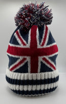 UK Union Jack Kinitted Pom Pom Beanie Hat Fleece Lining (styles may vary)
