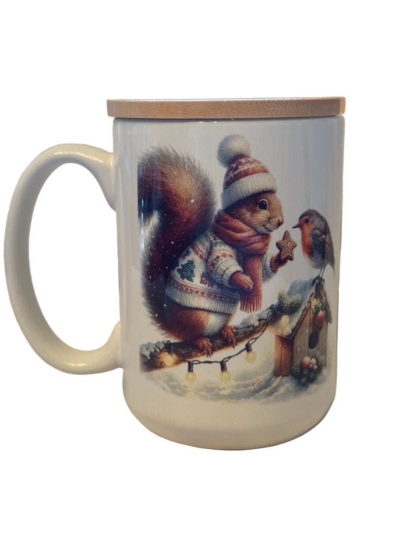Mug 15oz. Custom Made Christmas Mug with Squirrel and Robin