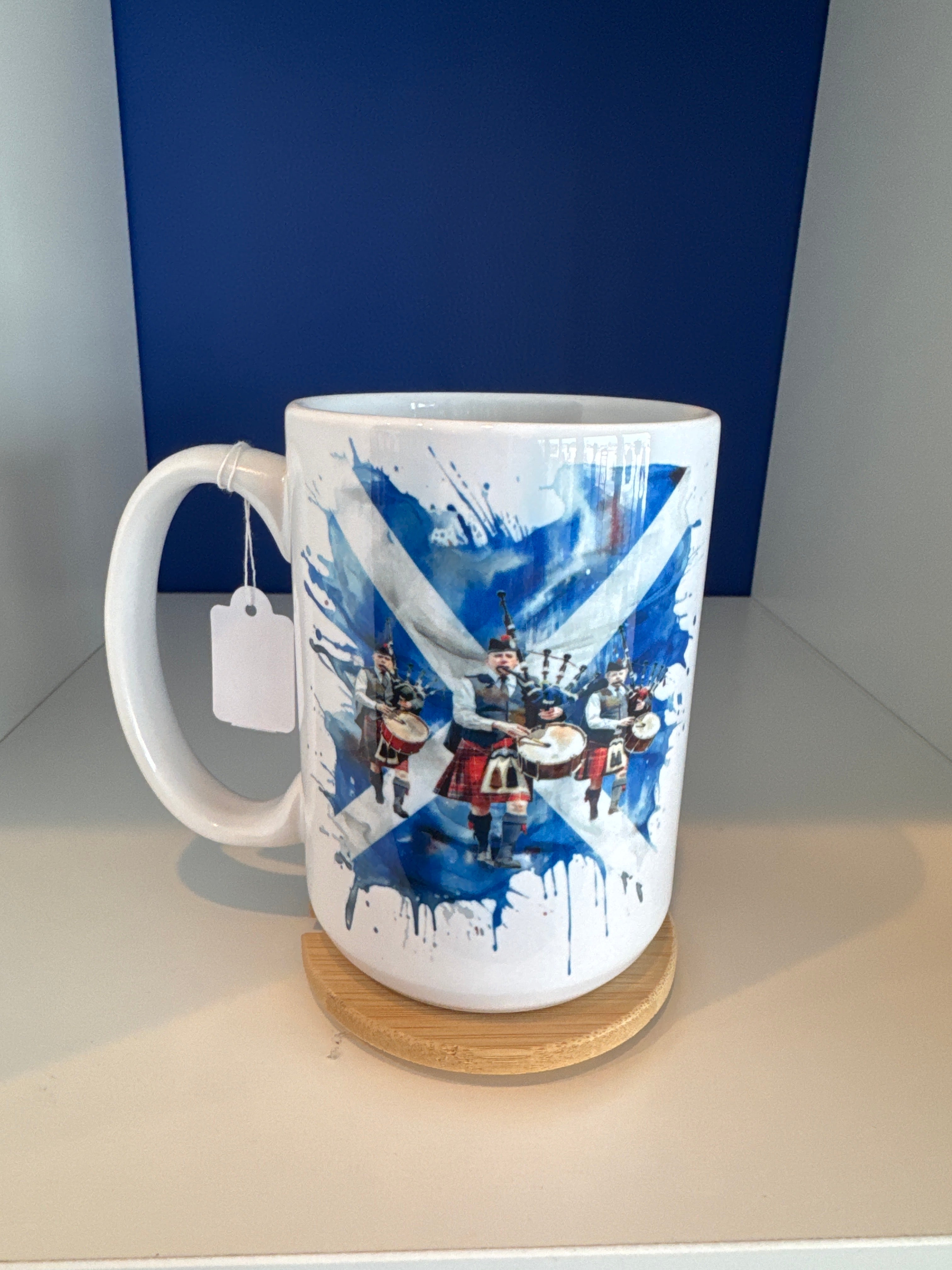 Mug 15oz Handmade - Scottish Flag with Pipers