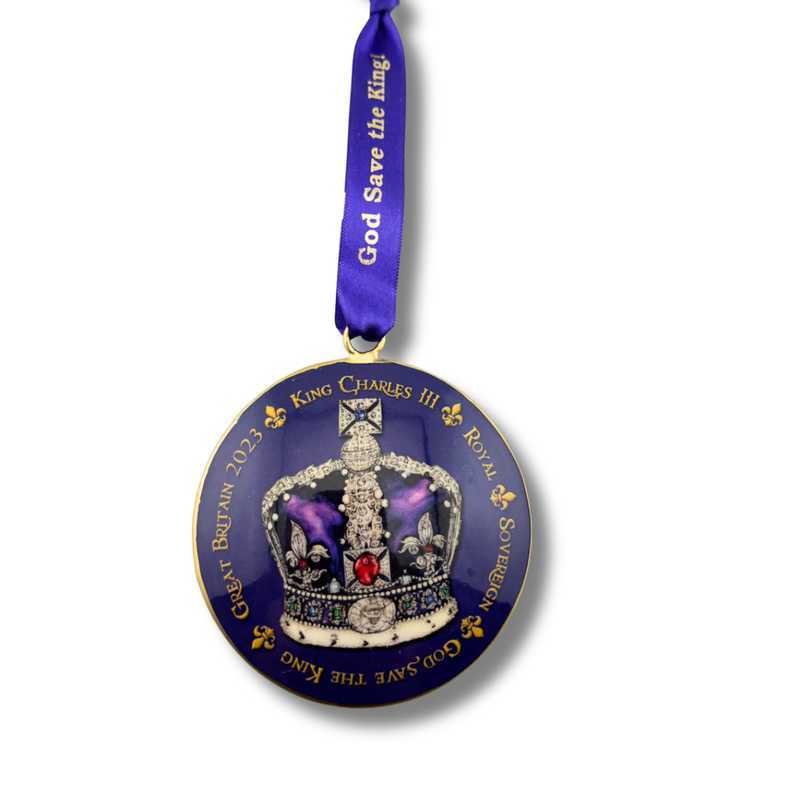 #45 Tinker Tailor King Charles III Purple Crown Purple Background Christmas Ornament 8cm