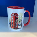 Mug 15oz. Custom Made Telephone Box Mug with Lantern (red inner & handle)