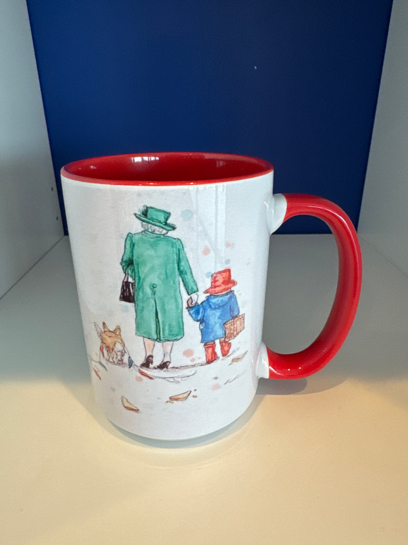 Mug 15oz. Custom Made The Queen hand in hand with Paddington Bear