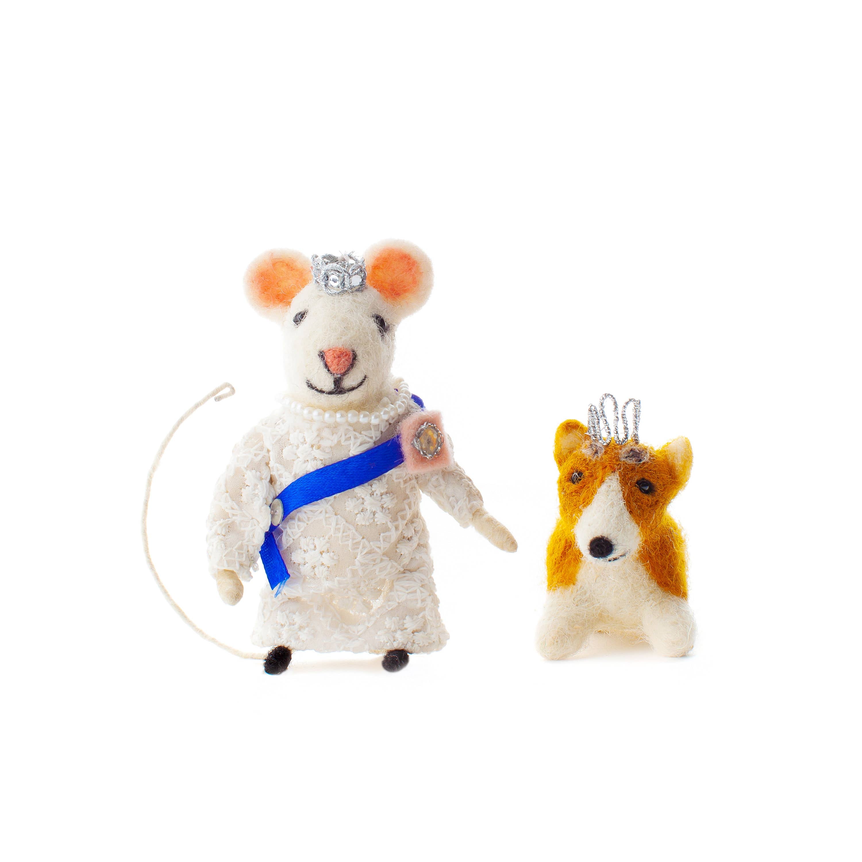 Felt Mouse - Queen with Princess Corgi